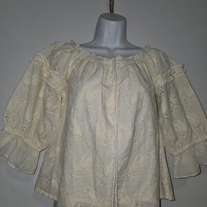 Elegant Cream Women's Blouse with Embroidery